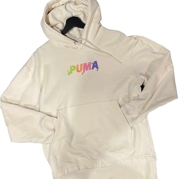 PUMA Men's Unisex Off-White Hoodie with Multicolor Logo size Medium - Picture 3 of 10